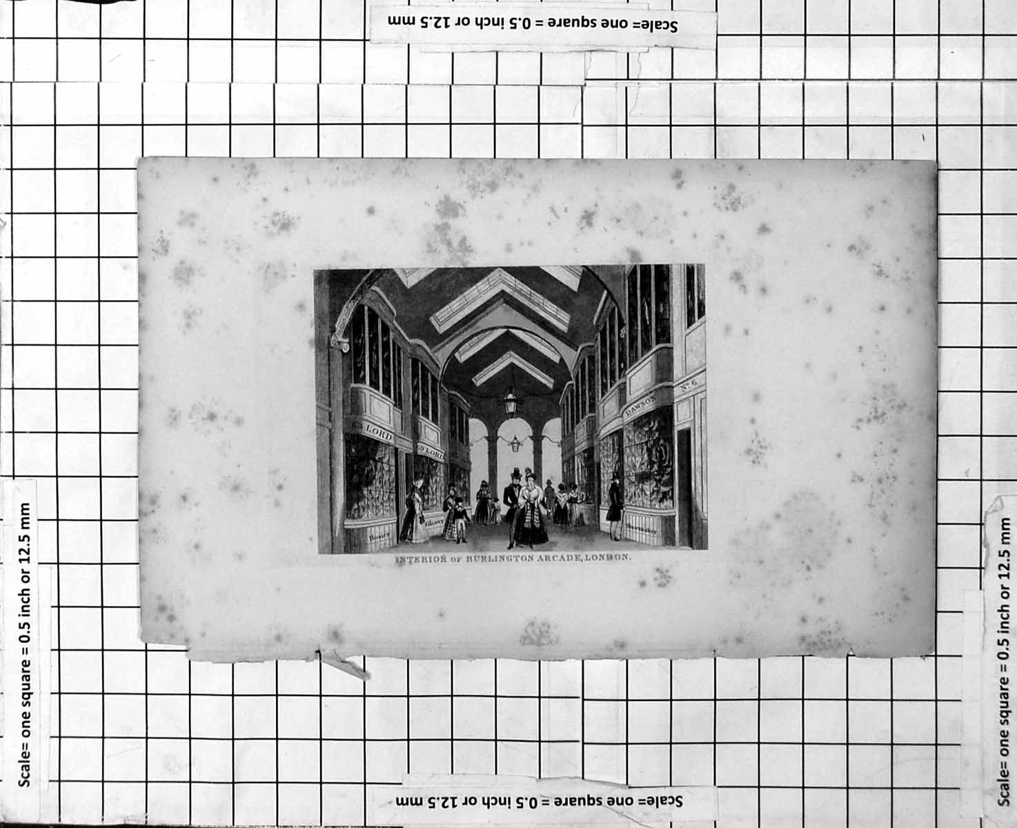 Antique Print Interior Burlington Arcade London Shops Top Hats Furs Ladies 20th