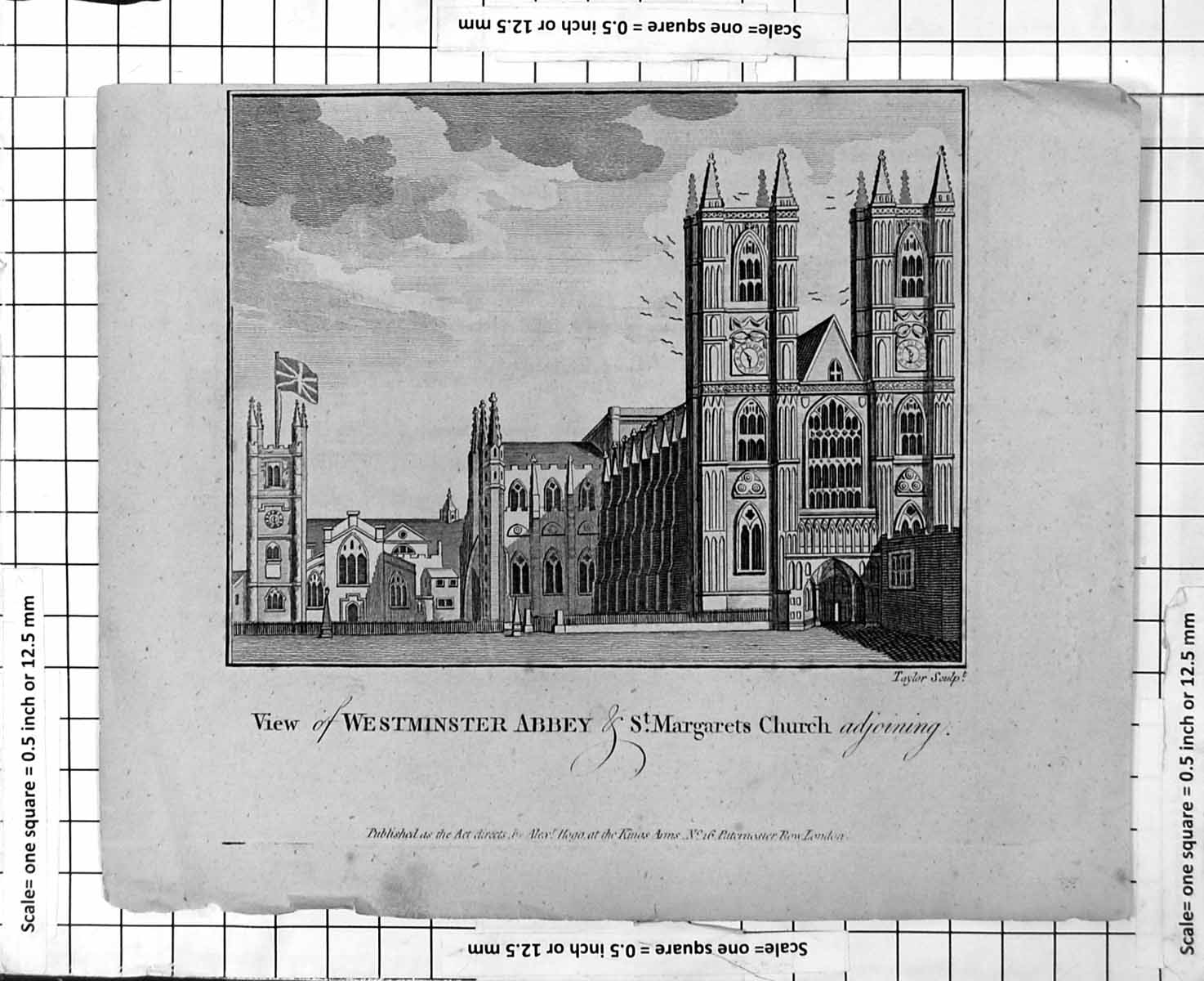Antique Old Print View Westminster Abbey And St Margaret'S Church Adjoining
