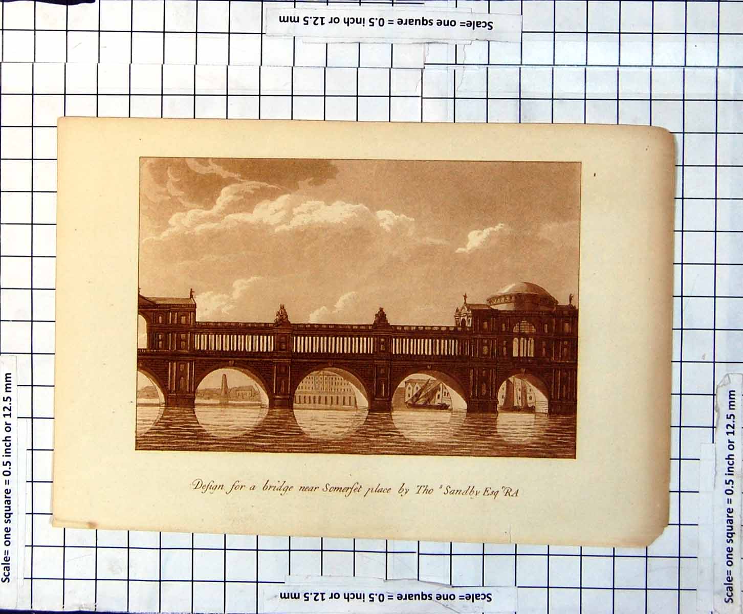 Antique Print Design For A Bridge Near Somerset Place By Thomas Sandby Esq.