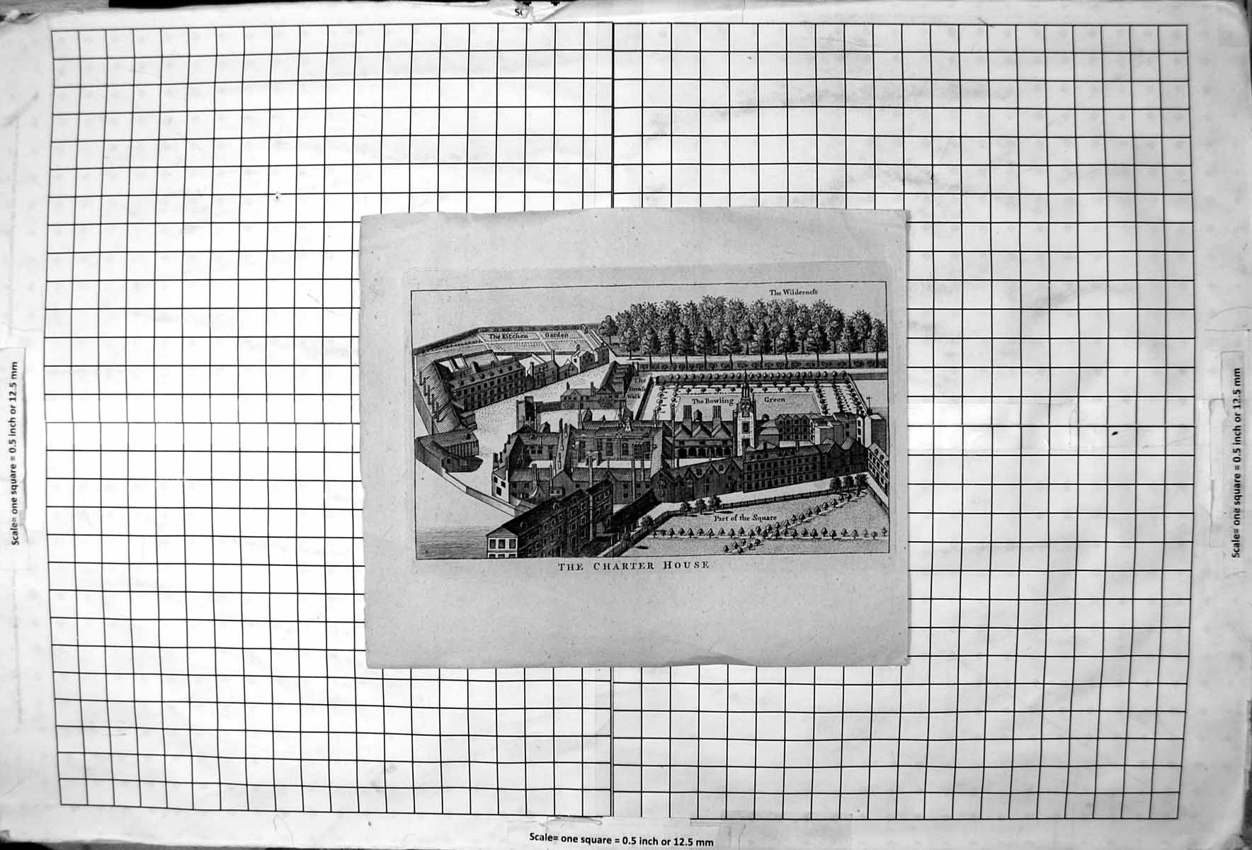 Old Antique Print The Charter House Part Square Bowling Green Wilderness