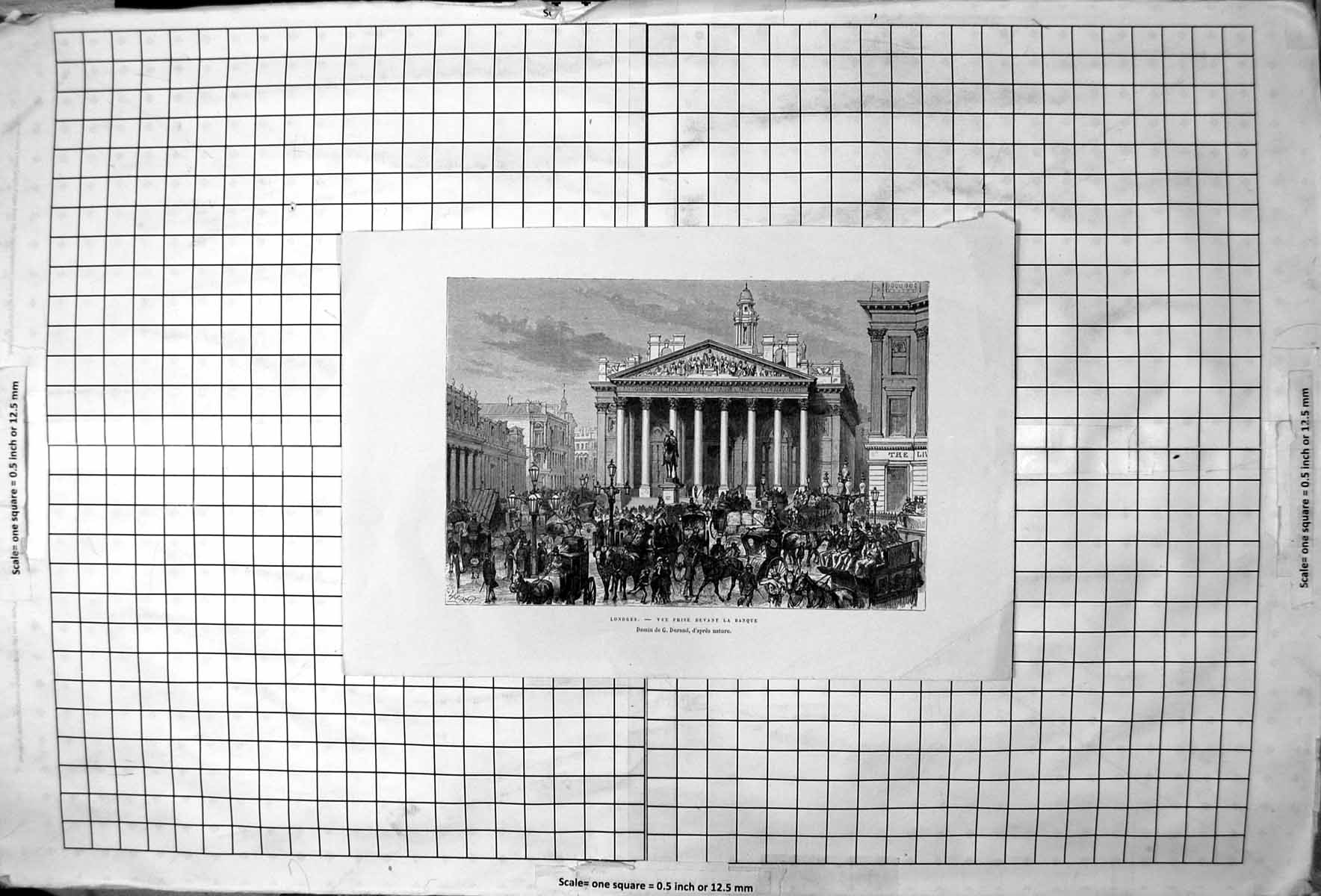 Old Print Londres Vue Prise Devant La Banque London Bank Horses Carriages