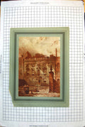 Original Old Antique Print House Lincoln'S Inn Fields Railings Cart People Dog