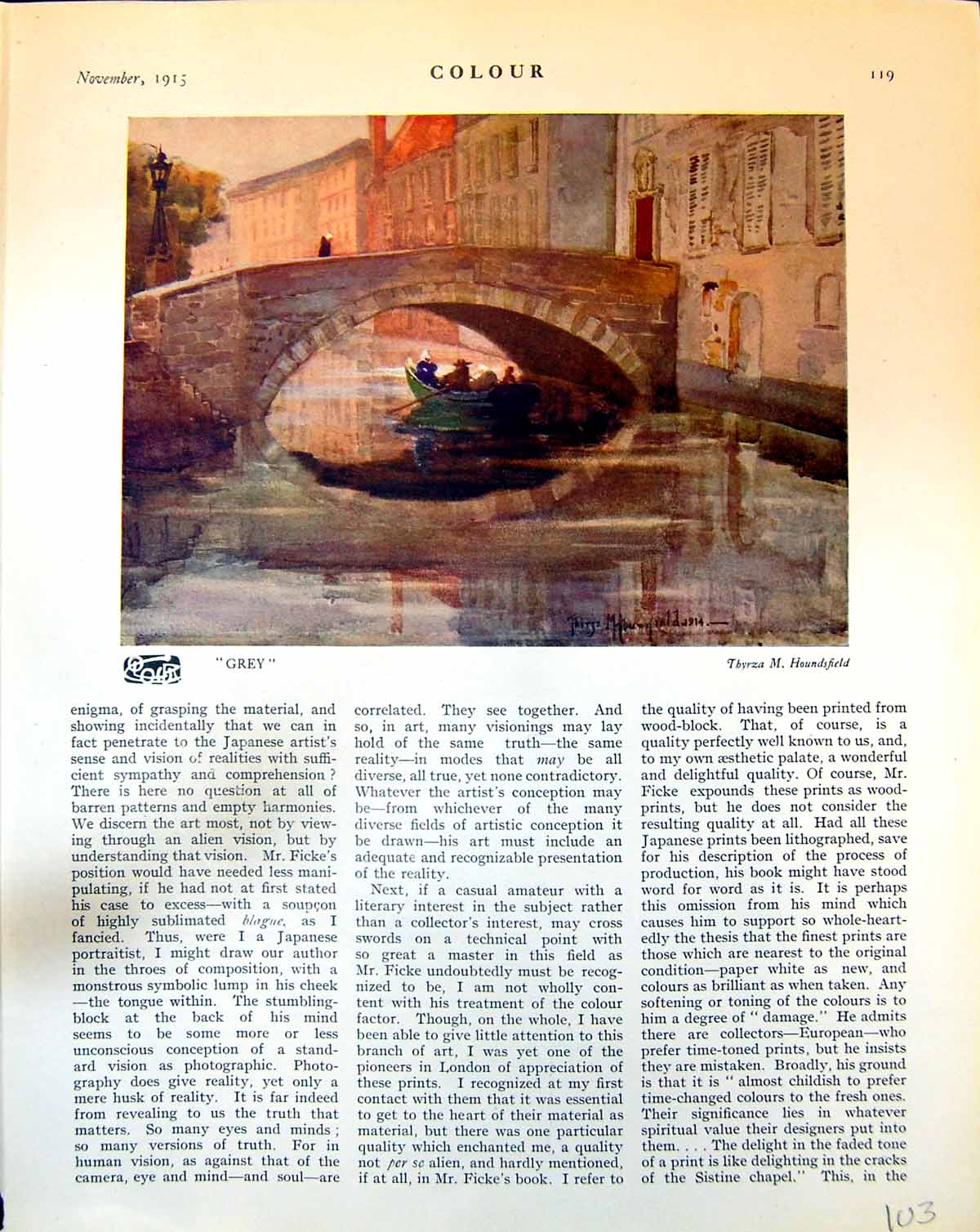 Old Grey T M Houndsfield Boat Bridge Village St Flanders E Claus 1915 20th