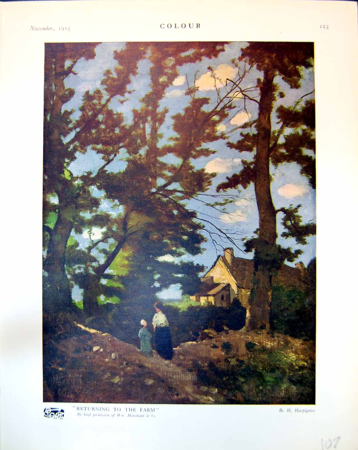 Old Print Returning To The Farm H. Harpignies Portrait Eugene Ysaye 1915 20th