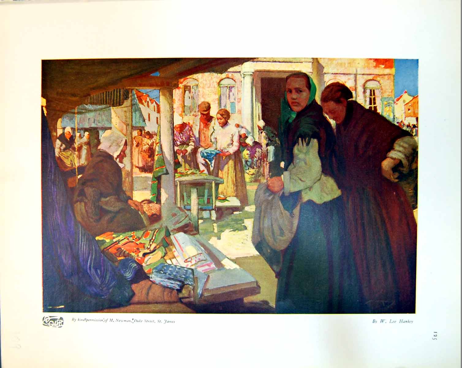 Old Print Market Scene W. Lee Hankey Ruined Church Madalena Messina 1915 20th