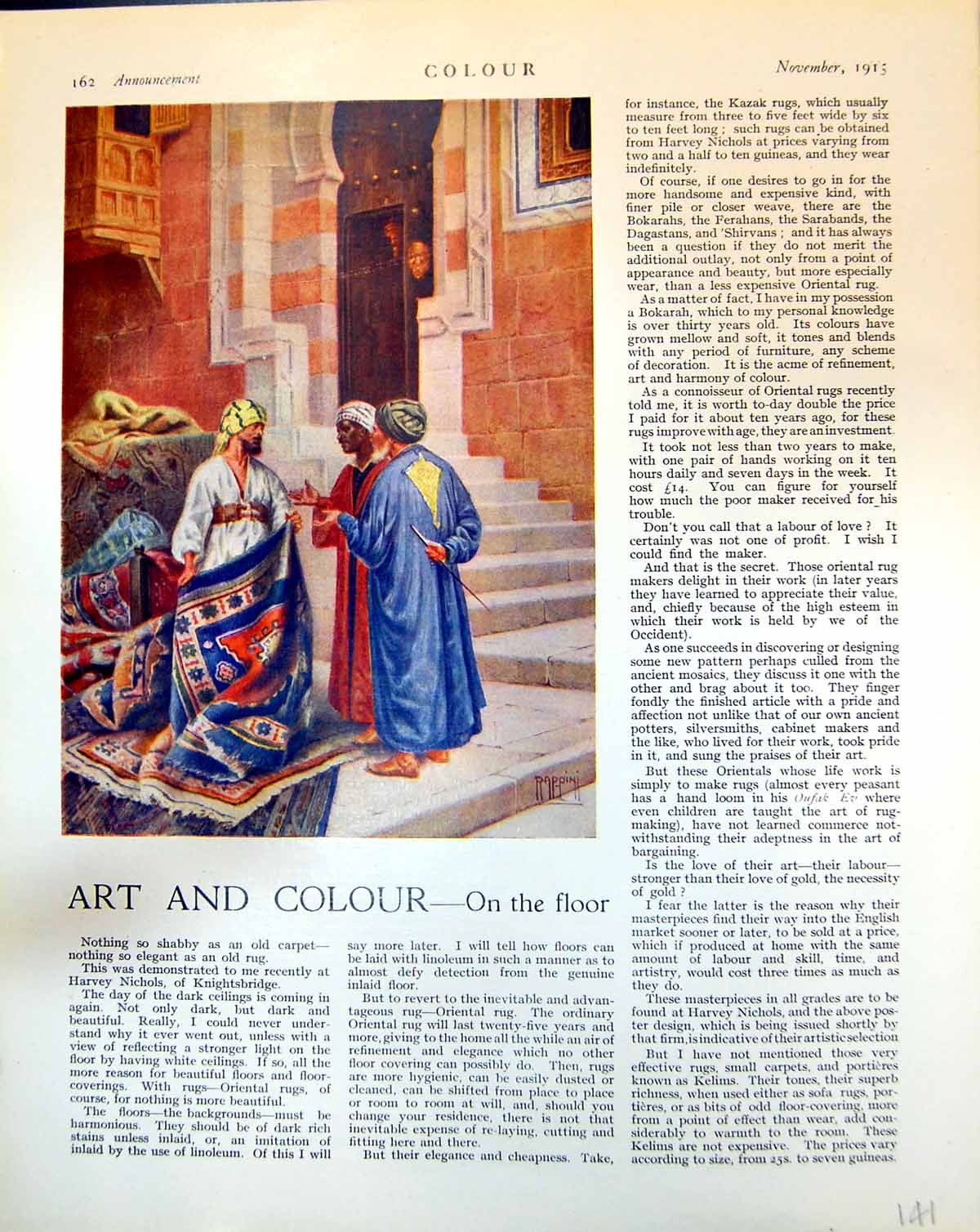 Old Print Traders Carpet Market Demonstrating Rugs Different Colours 1915 20th