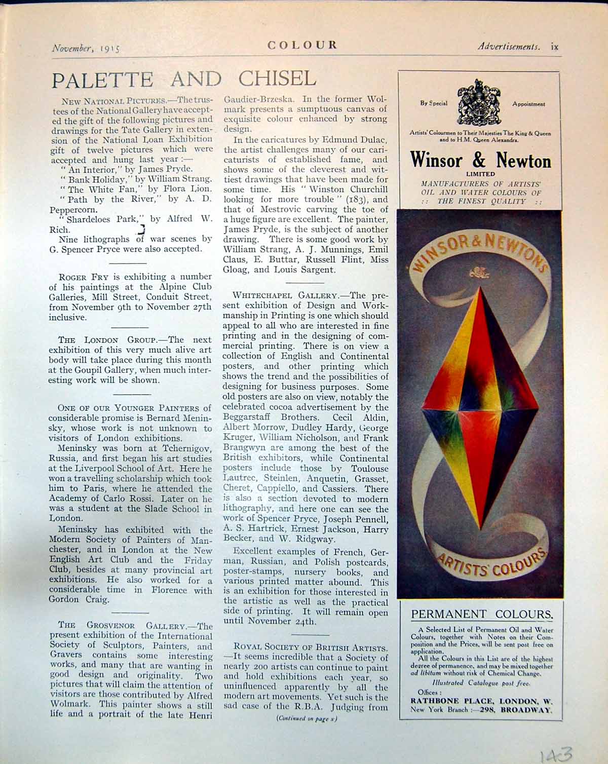 Antique Print Advertisement Winsor And Newton'S Artists' Colours Prism 1915