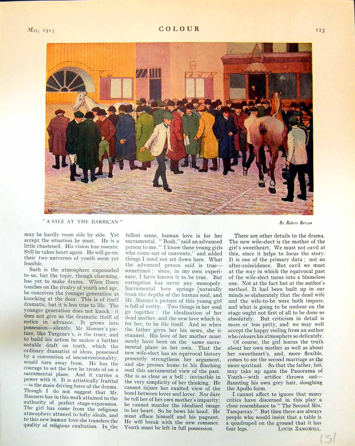Antique Print Sale Barbican Horses People Robert Bevan Cobbled Ground 1915 20th