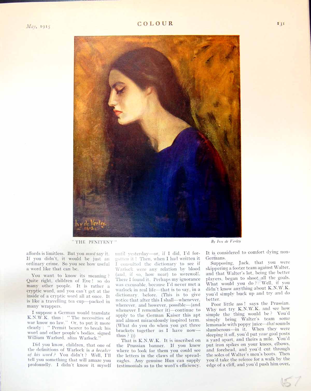 Old Print The Penitent Woman Portrait Ivy De Verley Clowns C.H. Gen 1915 20th