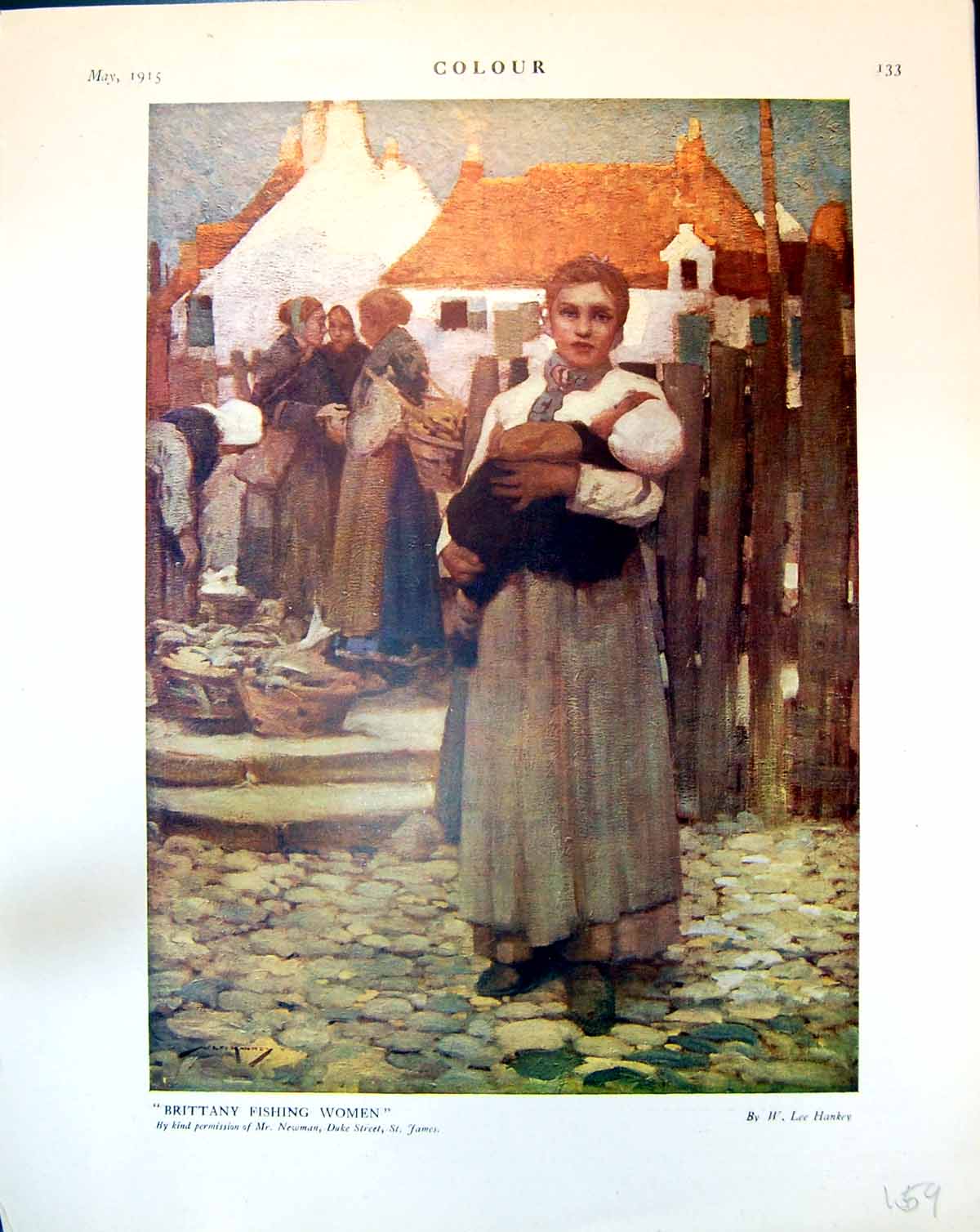 Old Print Brittany Fishing Women W. Lee Hankey Semi-Nude Fred Carter 1915 20th