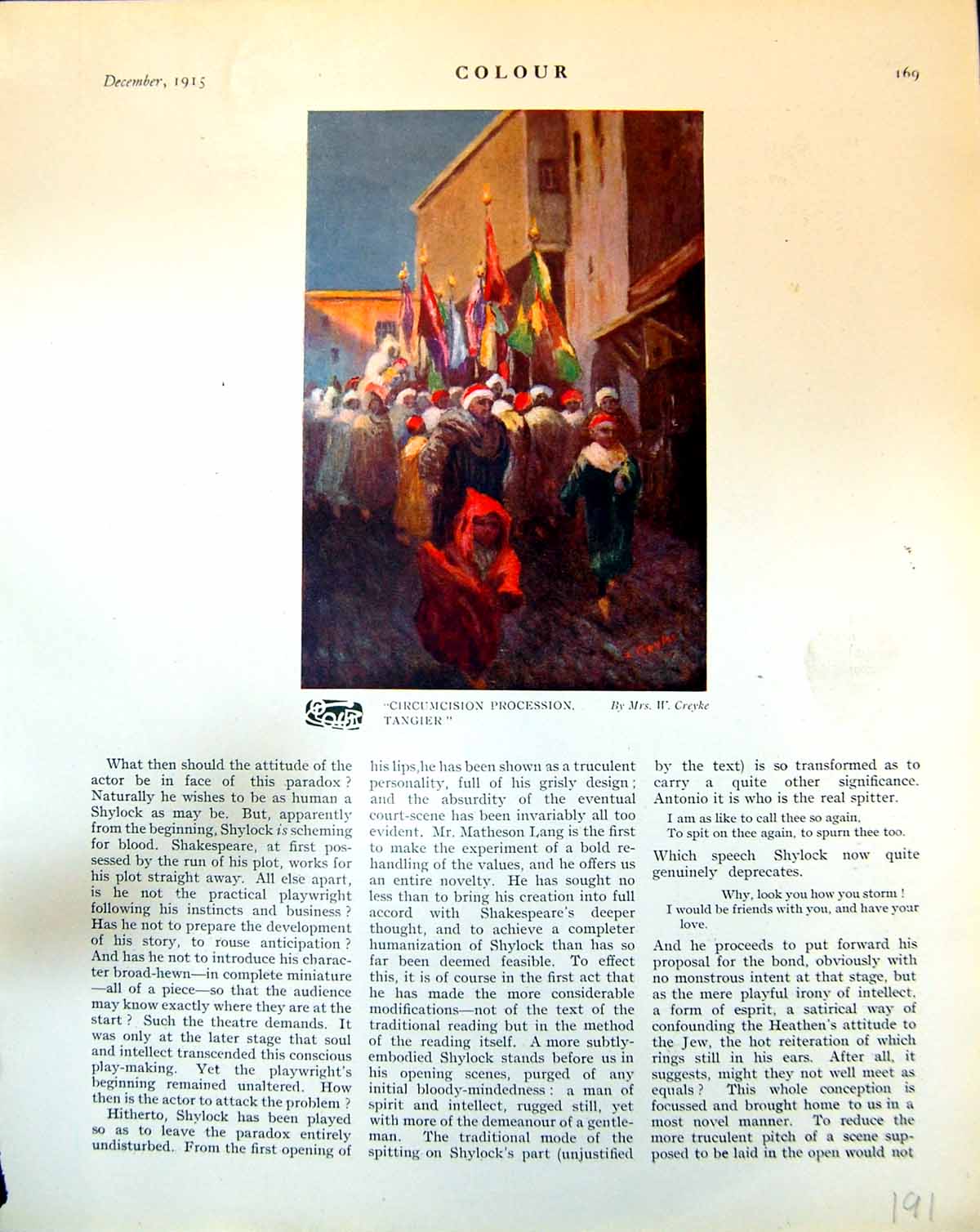 Old Print Circumcision Procession Tangier Creyke Barges Strand A.B. 1915 20th