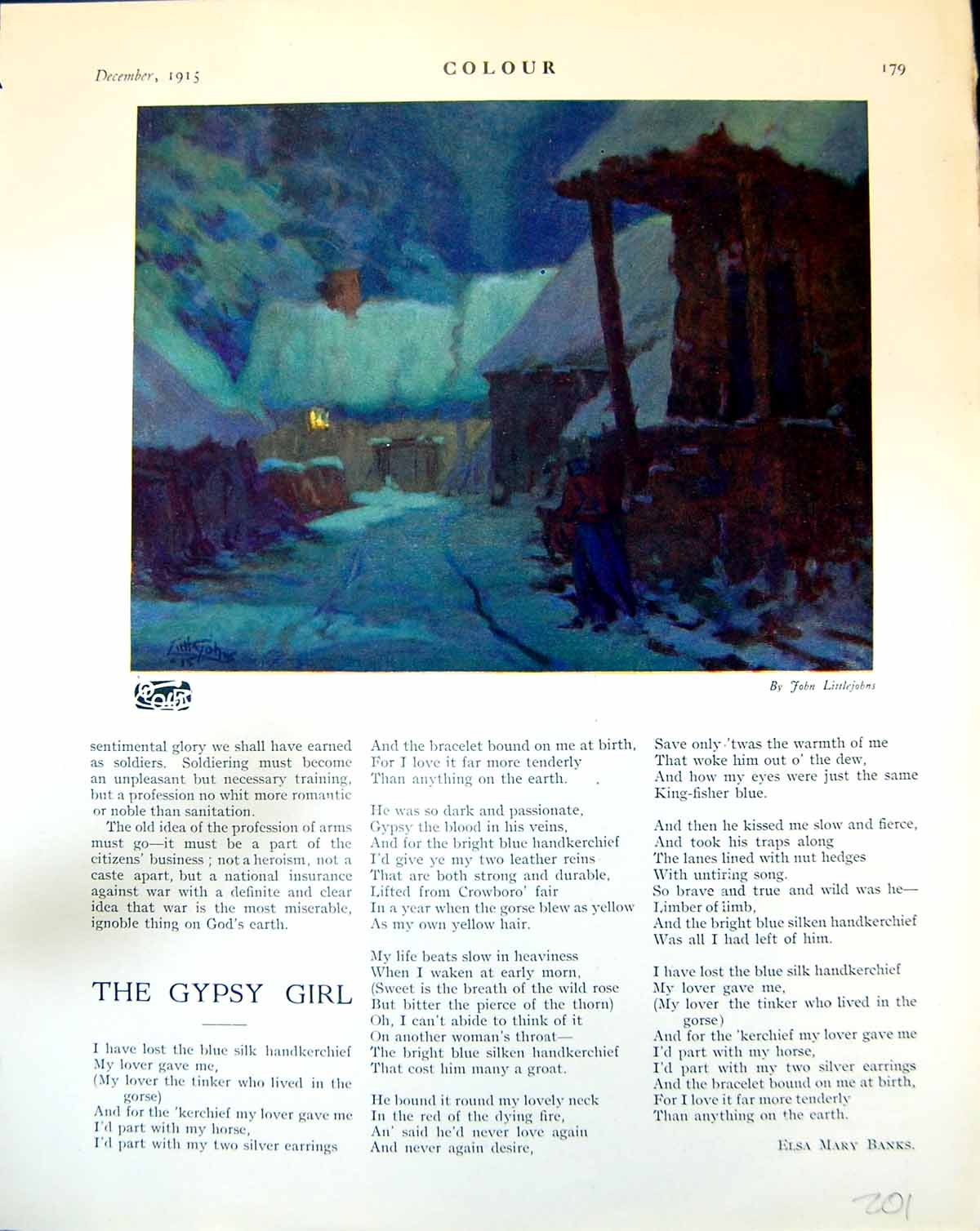 Old Village Snow Scene Night J. Littlejohns Tree D.E.G. Woolard 1915 20th