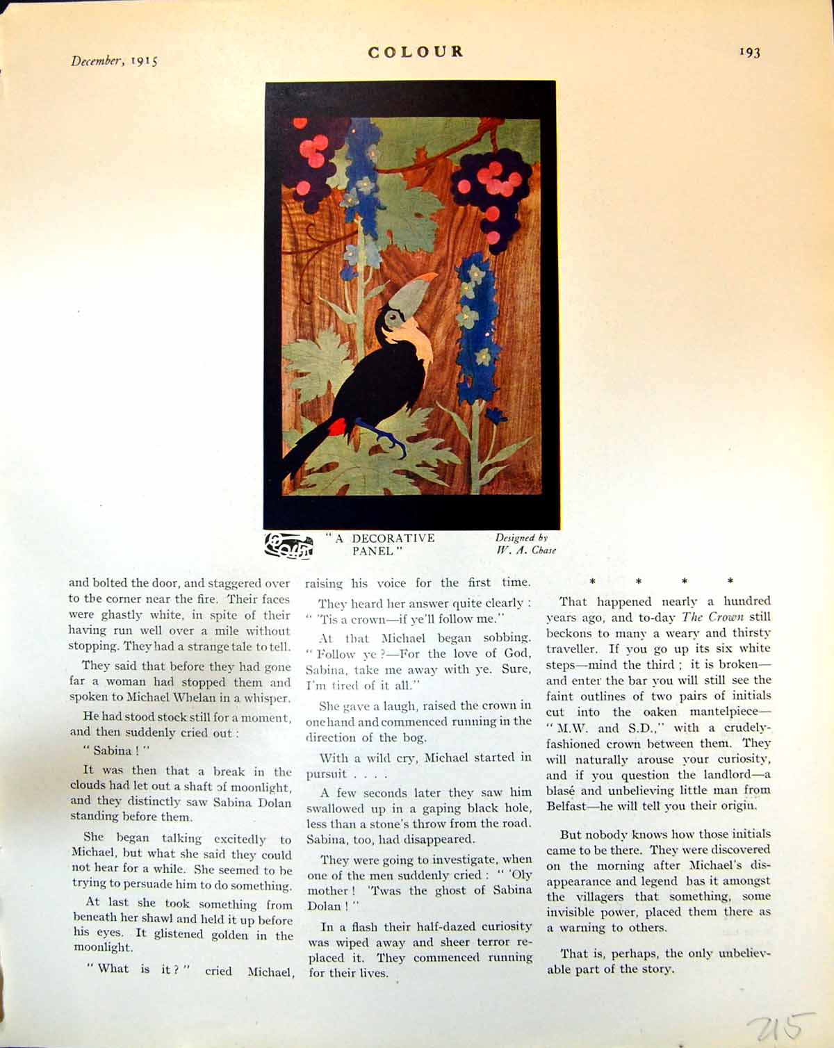 Antique Old Print Decorative Panel W.A.Chase Toucan Lady G.L. Brockhurst 1915