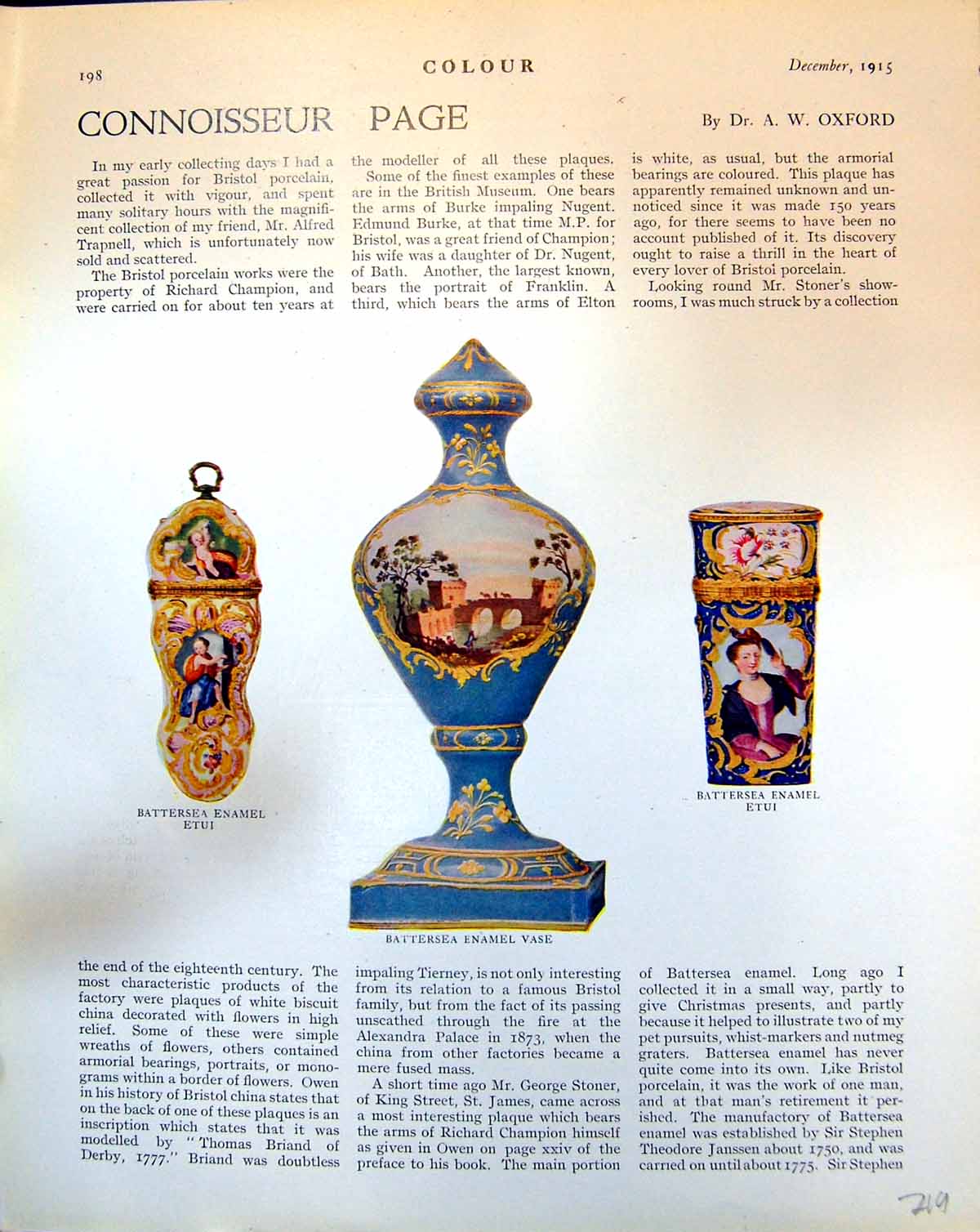 Old Battersea Enamel Etui Vase Lady Lighting Cigarette E. Lucchesi 1915 20th