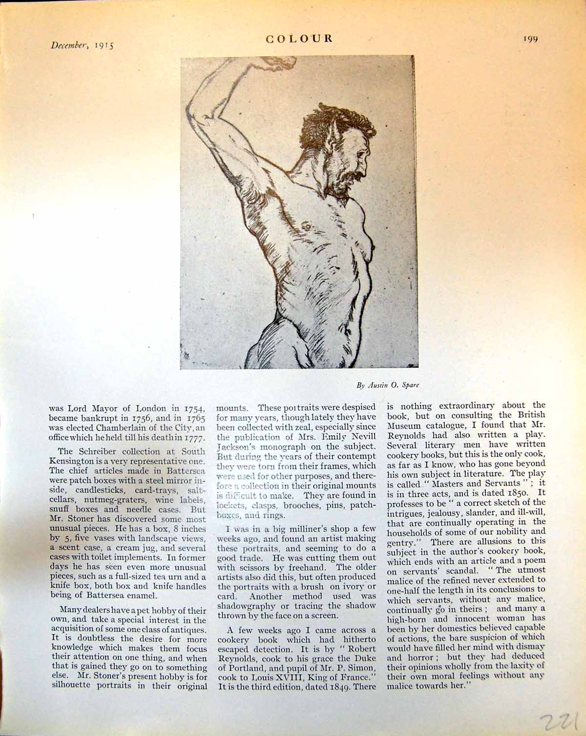 Antique Print Austin O. Spare Naked Man Portrait The Thinker J. Alsop 1915 20th