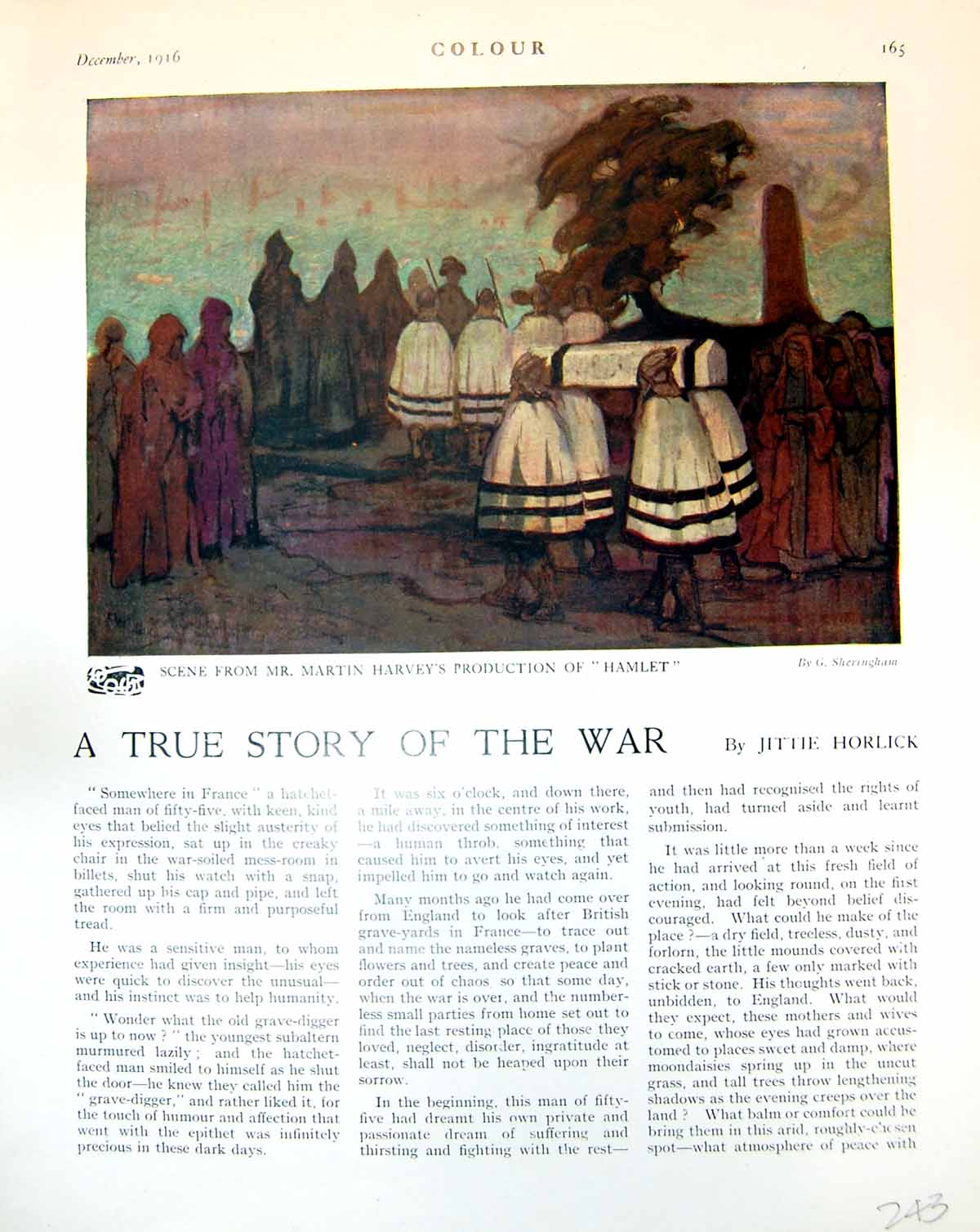 Antique Print Scene Hamlet G. Sheringham Colourful Garden Tree D. Gray 1916
