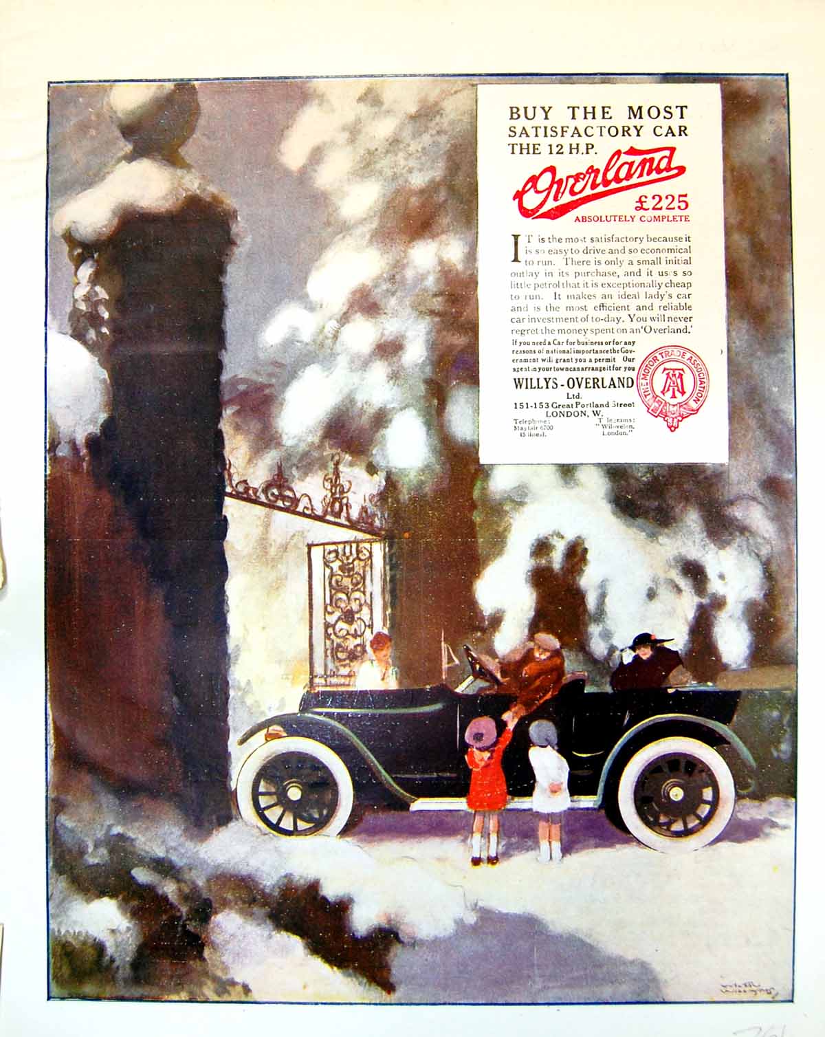 Old Willys Overland Car Advertisement Driver Furs Snow Children 1916 20th