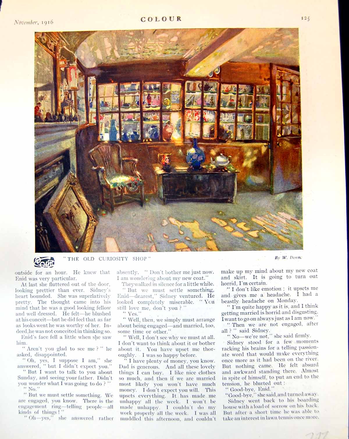Antique Old Print The Curosity Shop W. Donn Interior Bust J. Littlejohns 1916