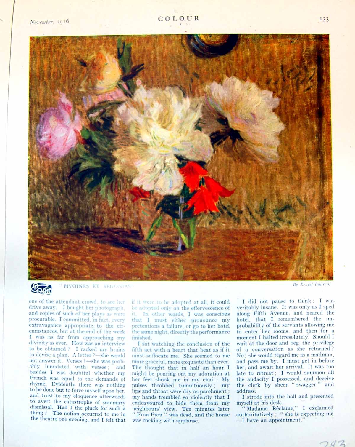 Old Pivoines Et Begonias E. Laurent Franciscan Cardinal L. Bowen 1916 20th
