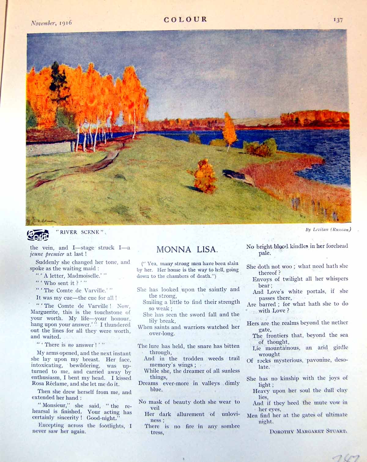 Antique Old Print River Scene Trees Levitan Street Madura Albert Besnard 1916