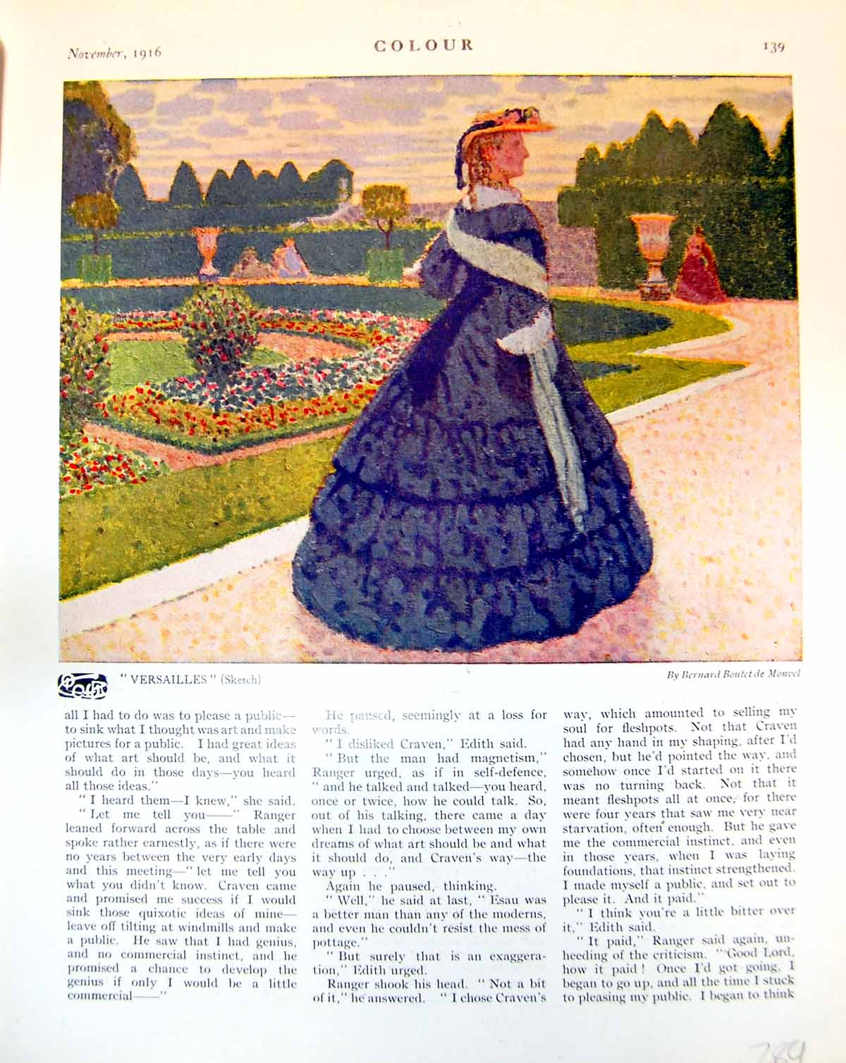 Old Print Versailles Sketch Bernard B. De Monvel Sands Gyrth Russell 1916 20th