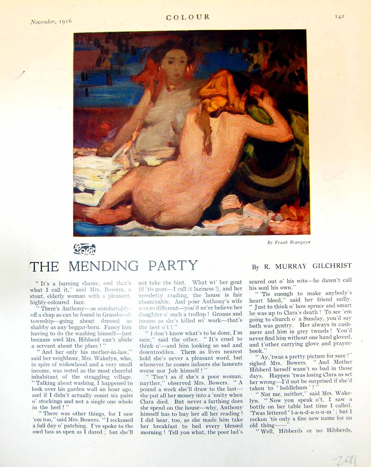 Antique Print Nudes Reclining F Brangwyn Prelude Autumn Night L Wilson 1916