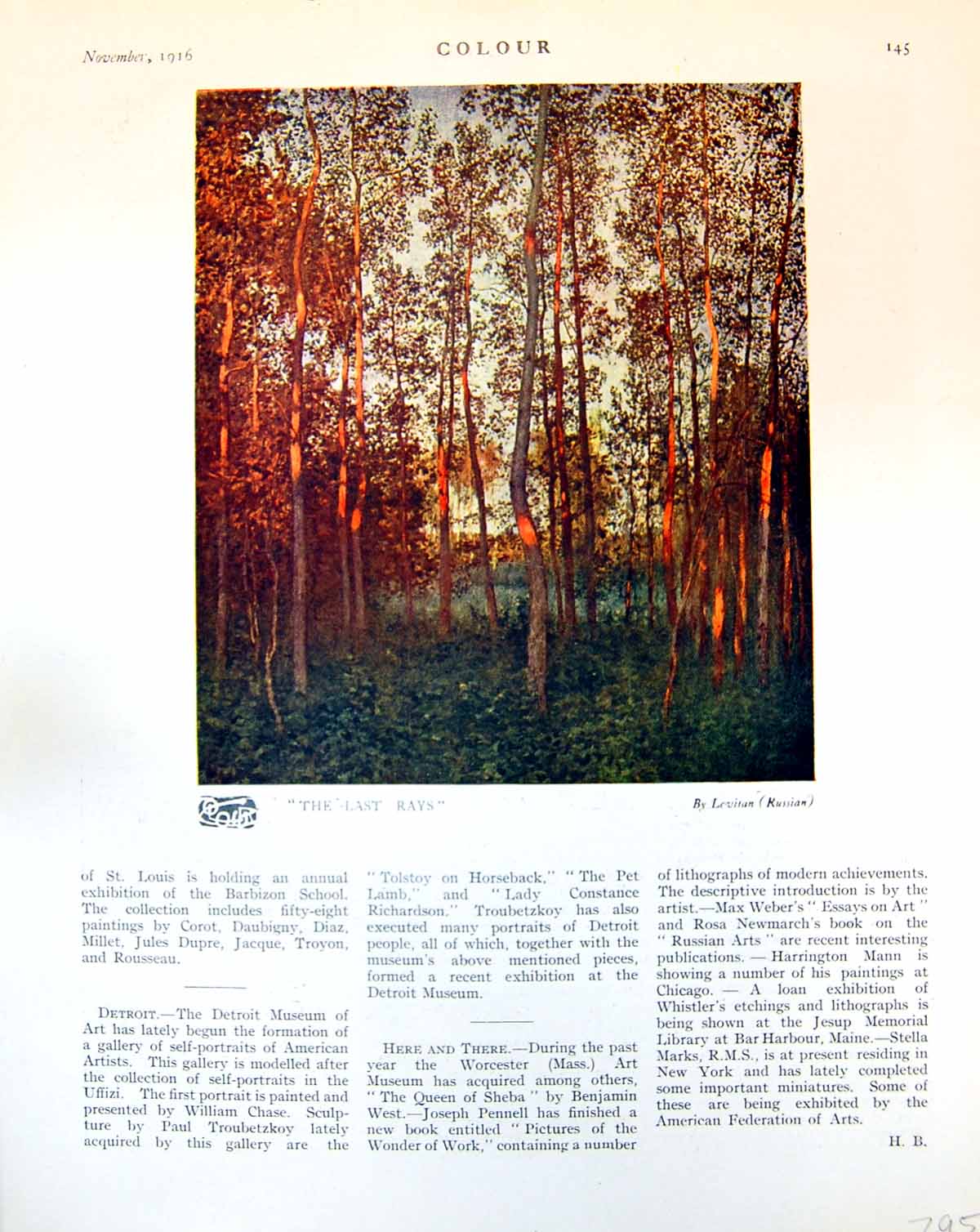 Old Last Rays Sun Trees Levitan Building Canopies Gyrth Russell 1916 20th