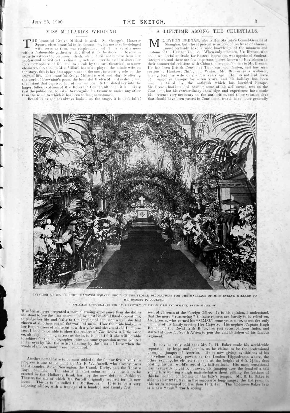 Antique Print Interior St. George'S Hanover Square Floral Decorations 1900 20th
