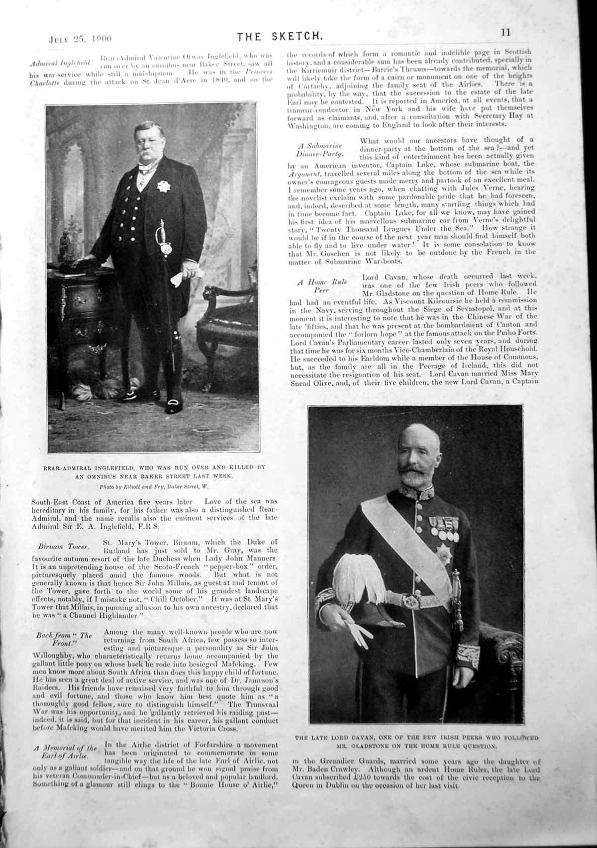 Old Print Rear-Admiral Inglefield Late Lord Cavan Christopher Heath 1900 20th