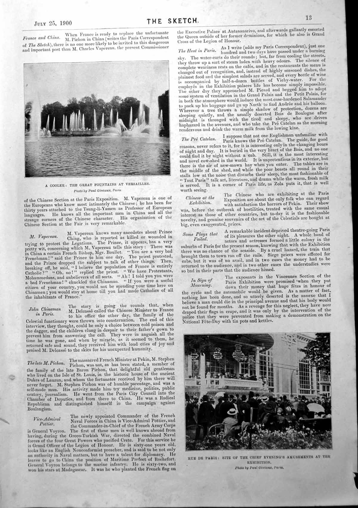 Antique Old Print Fountains Versailles Rue De Paris Tom B Caricatures 1900 20th