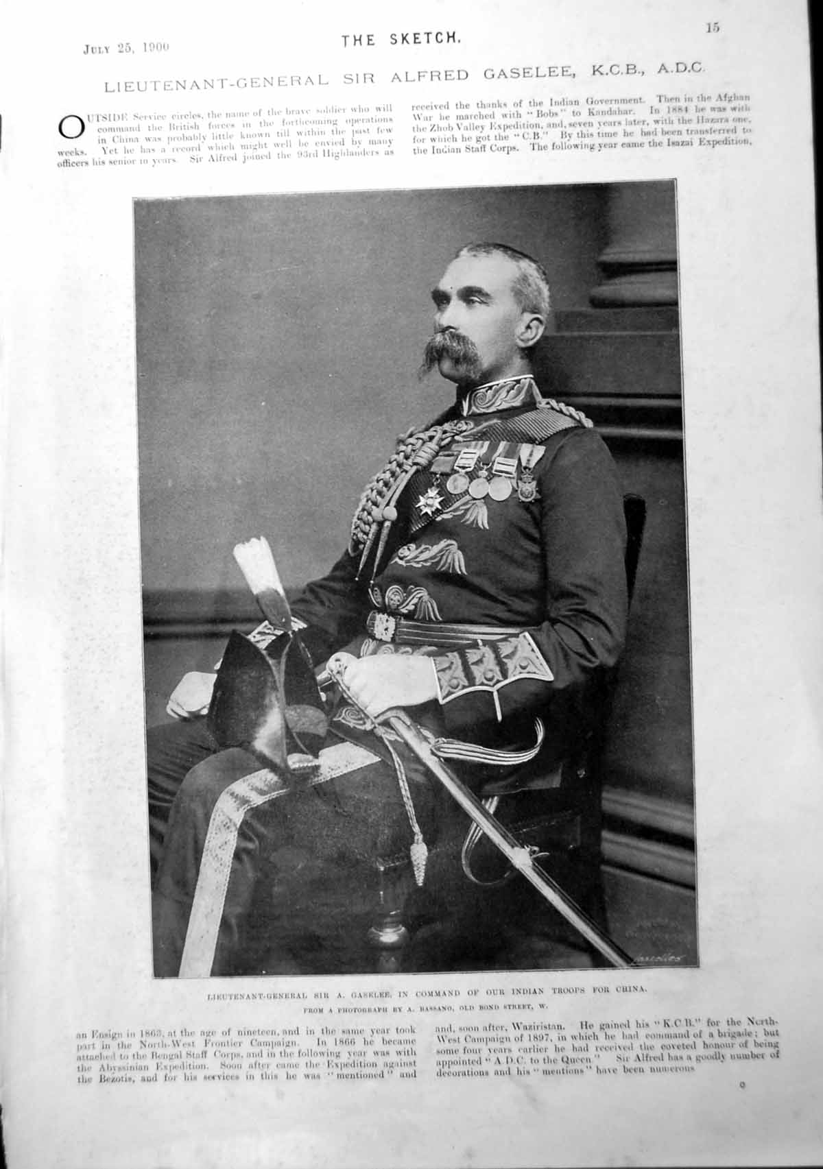 Old Antique Print Lieutenant-General Sir A. Gaselee Portrait Seated 1900 20th