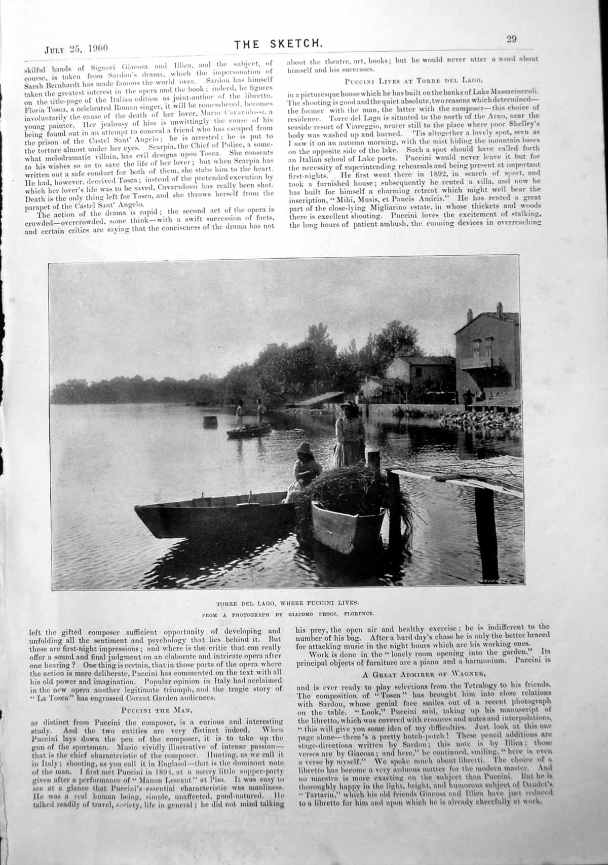 Antique Old Print Torre Del Lago Where Puccini Lives Miss Lily Brayton 1900