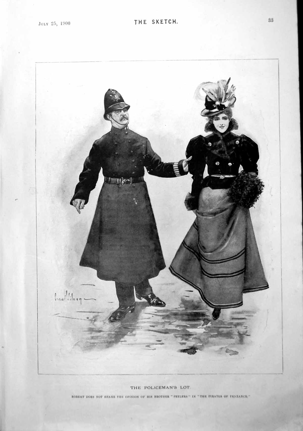 Original Old Antique Print The Policeman'S Lot In The Prates Penzance 1900 20th