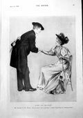 Old Antique Print After The Tea Fight Gentleman Bowing To Lady Hats 1900 20th
