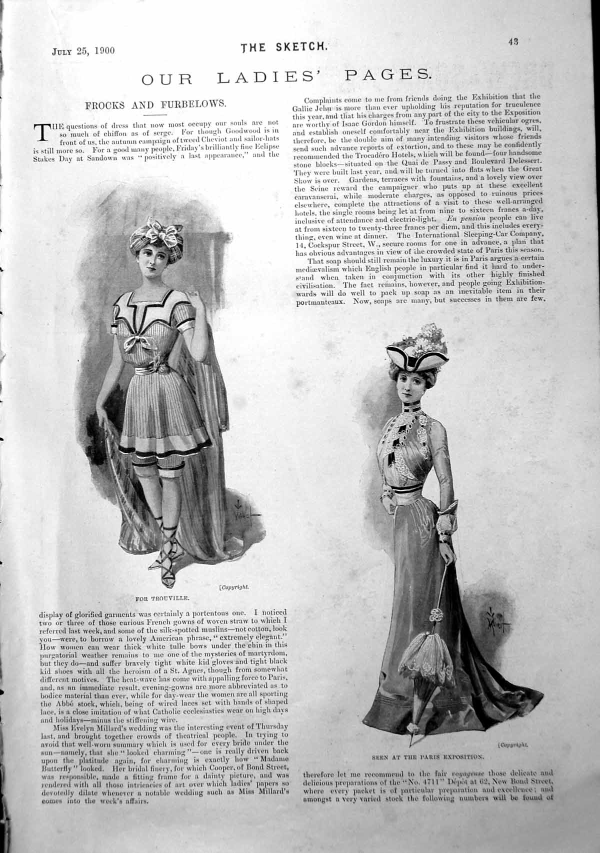 Antique Print Fashion From Paris Exposition For Trouville Dinner Gown 1900 20th