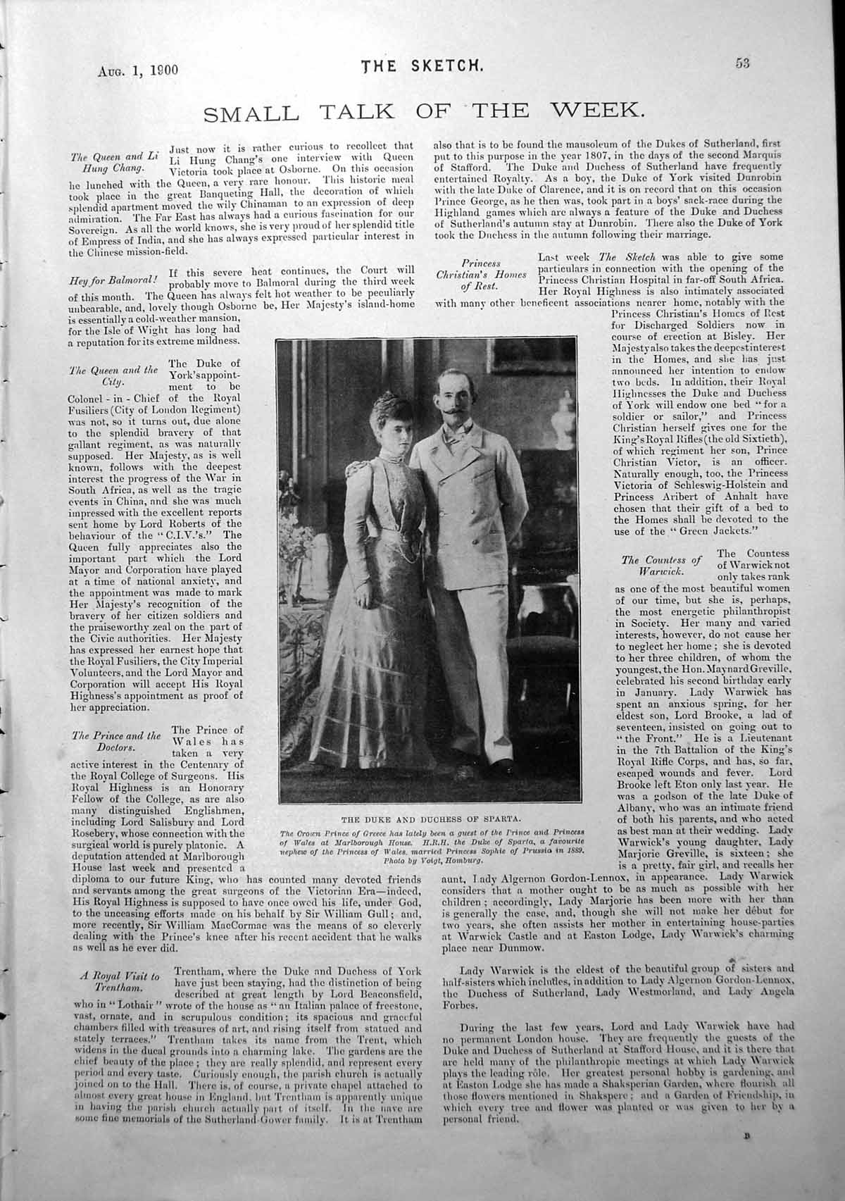 Antique Old Print Duke Duchess Sparta Countess Hopetoun Baron P De Worms 1900