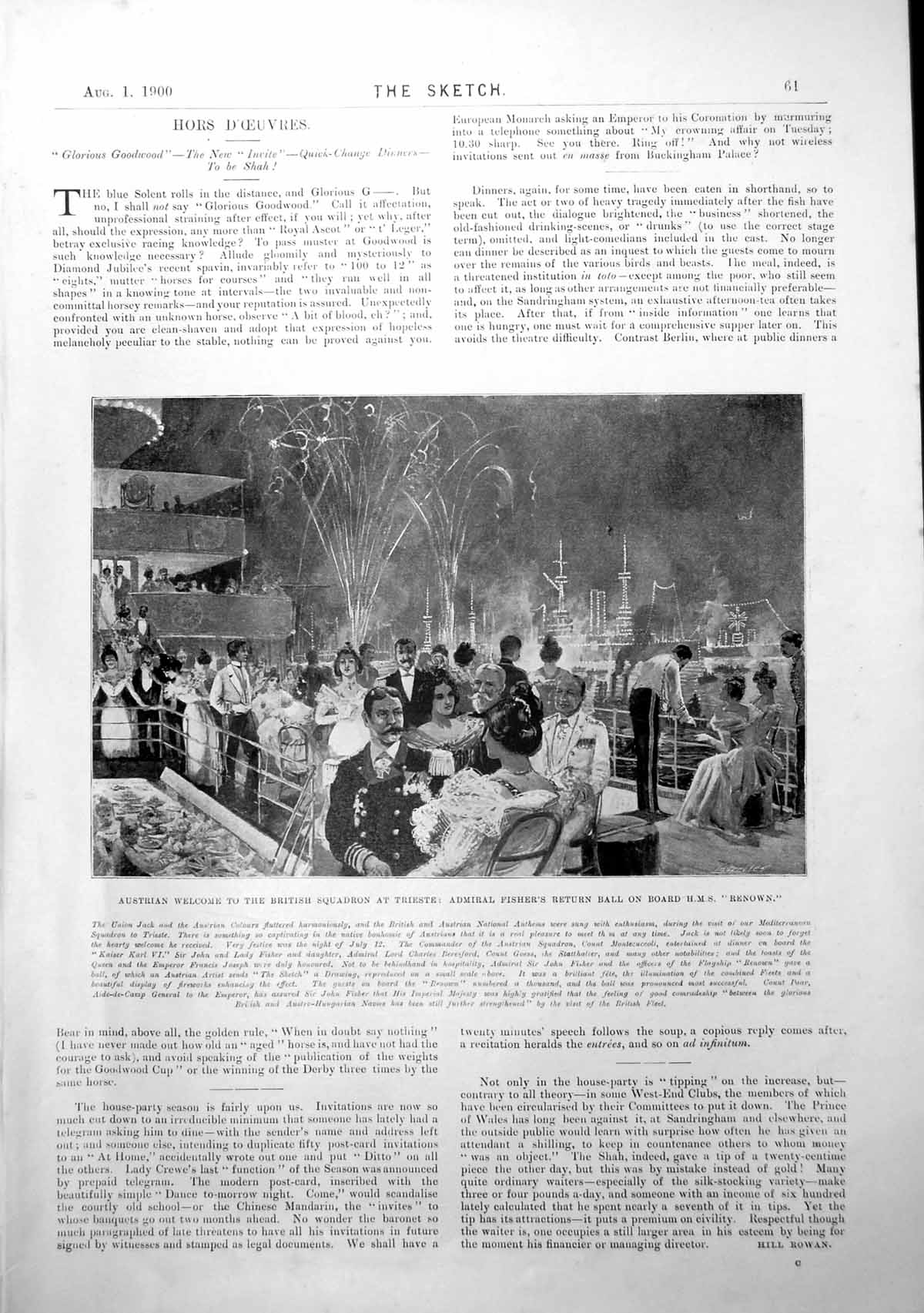 Old Print Hms Renown Ad. Fisher'S Ball Trieste Hong-Kong Volunteers 1900 20th