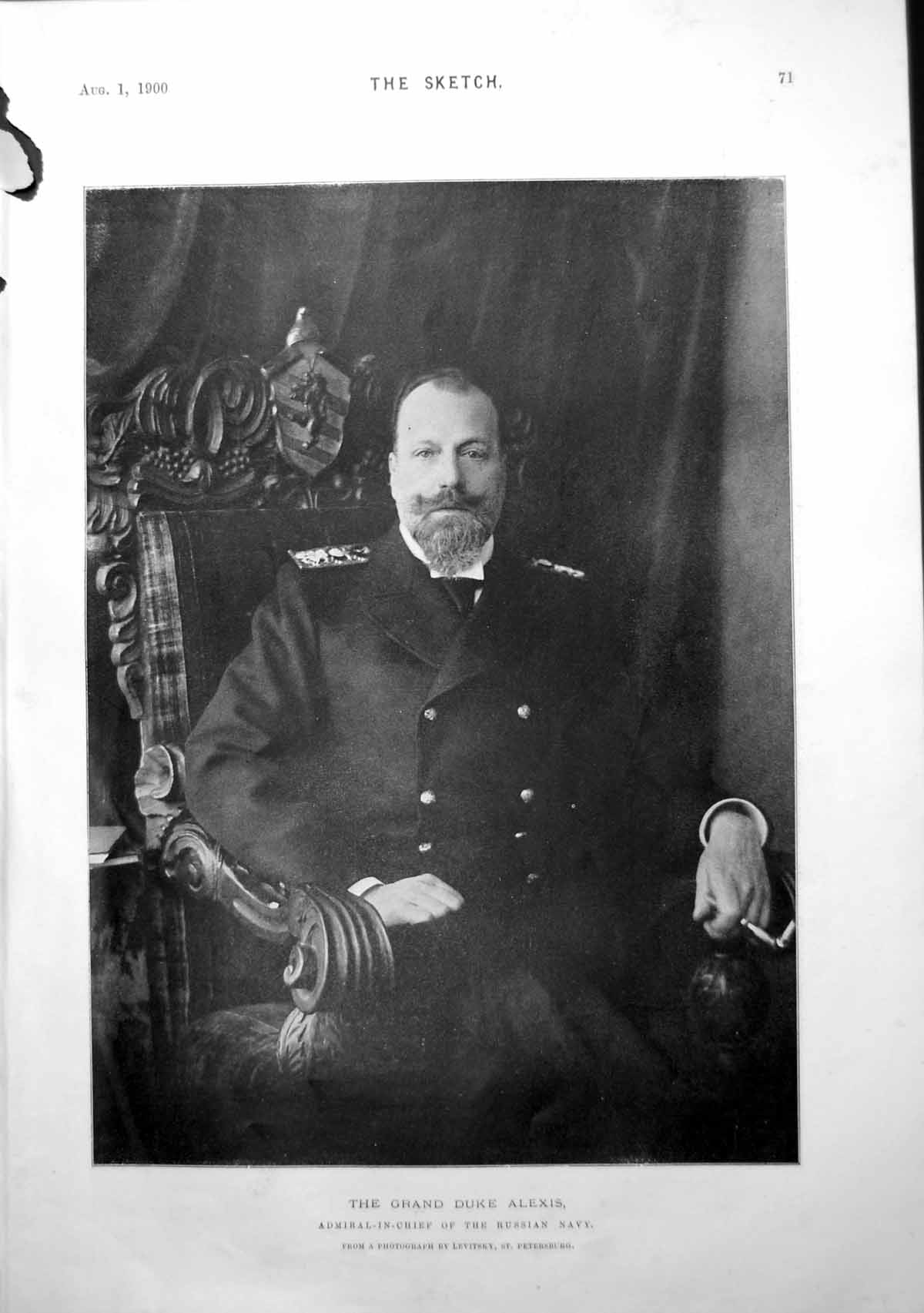 Original Old Antique Print Grand Duke Alexis Russian Navy Goodwood House 1900