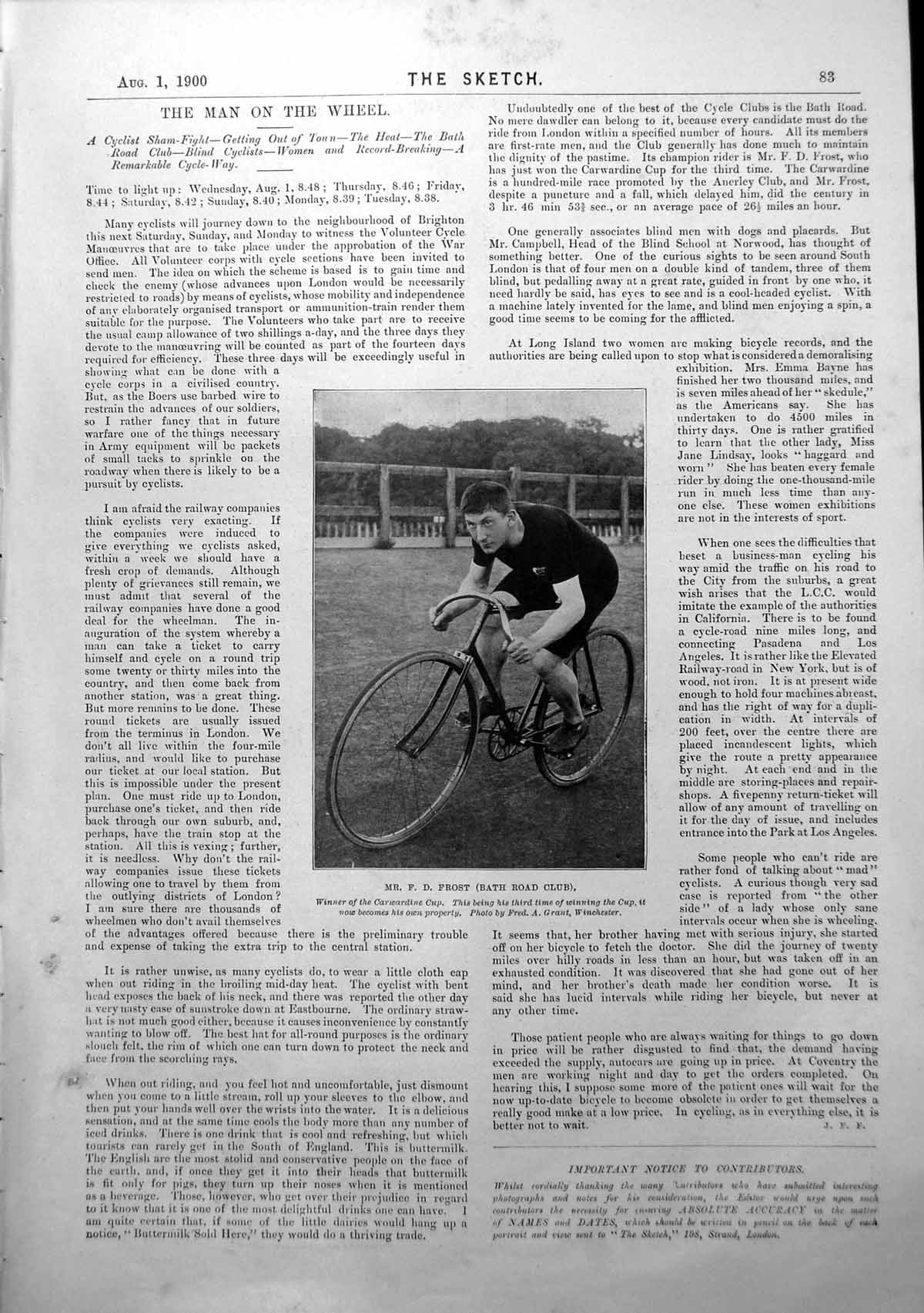 Antique Old Print Mr Fd Frost Bicycle Goodwood Going Start Horses Owners 1900