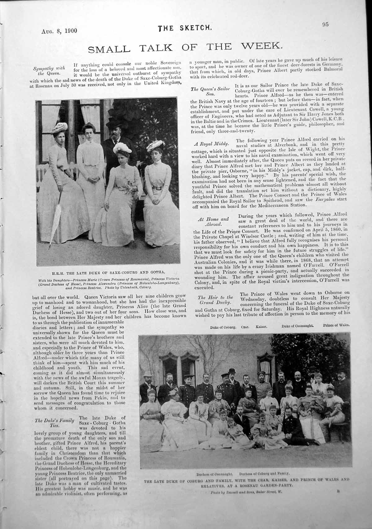 Antique Old Print Late Duke Saxe-Coburg Gotha Hrh The Duke Albany New 1900 20th