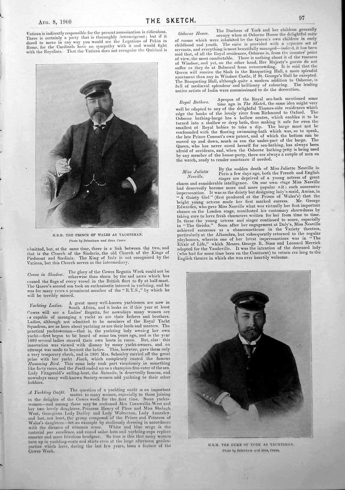 Antique Old Print Hrh Prince Wales As Yachtsman Duke York King Alexander 1900