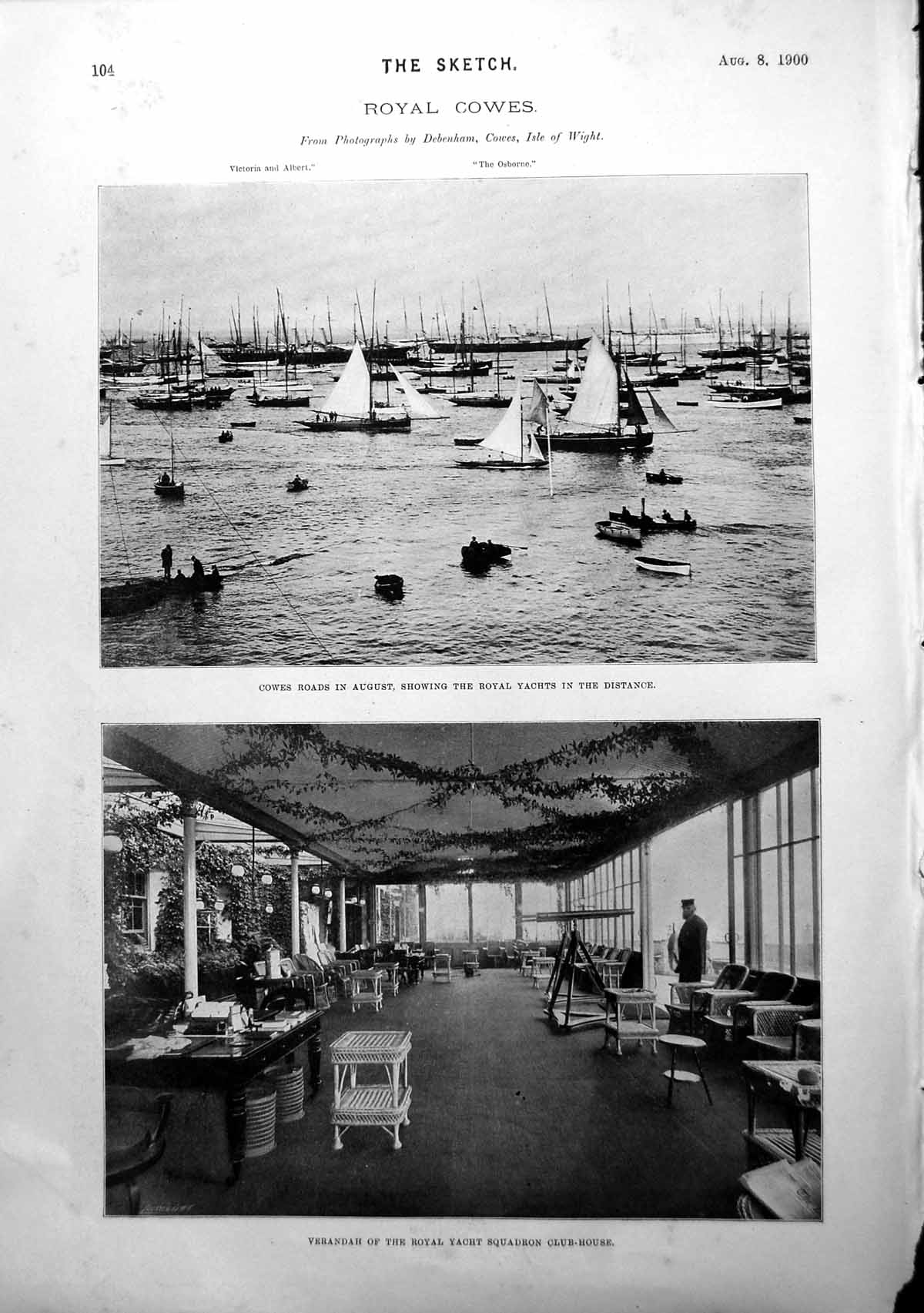 Antique Old Print Royal Cowes Yachts Yacht Squadron Verandah Club House 1900