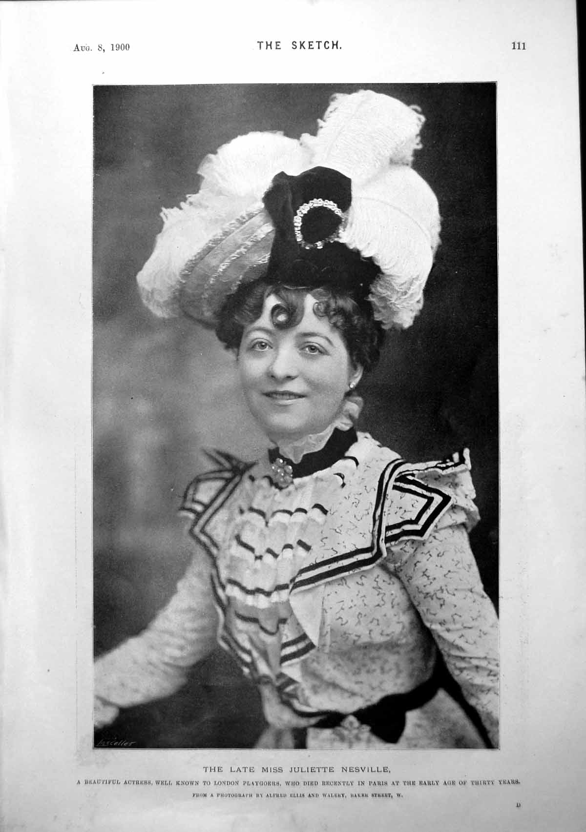 Old Antique Print Mrs Juliette Nesville Actress New King Queen Italy 1900 20th
