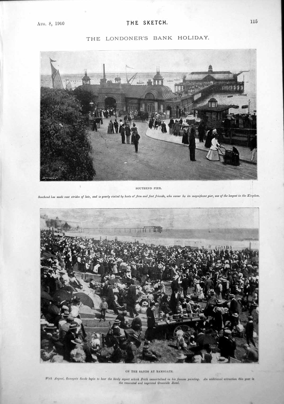 Antique Old Print Londoner'S Bank Holiday Southend Sands Ramsgate Humour 1900