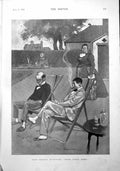 Antique Old Print Gentlemen Reclining Deck-Chairs Gaden Home Sweet Home 1900