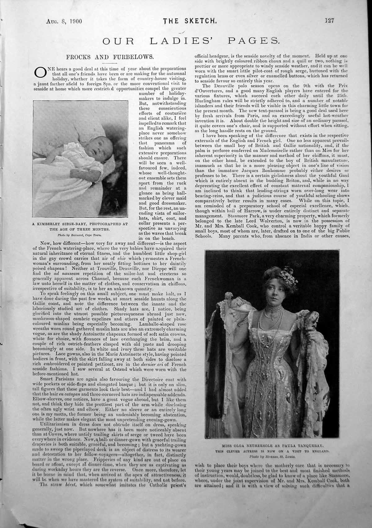 Antique Old Print Miss Olga Nethersole Actress Hotel Majestic Harrogate 1900