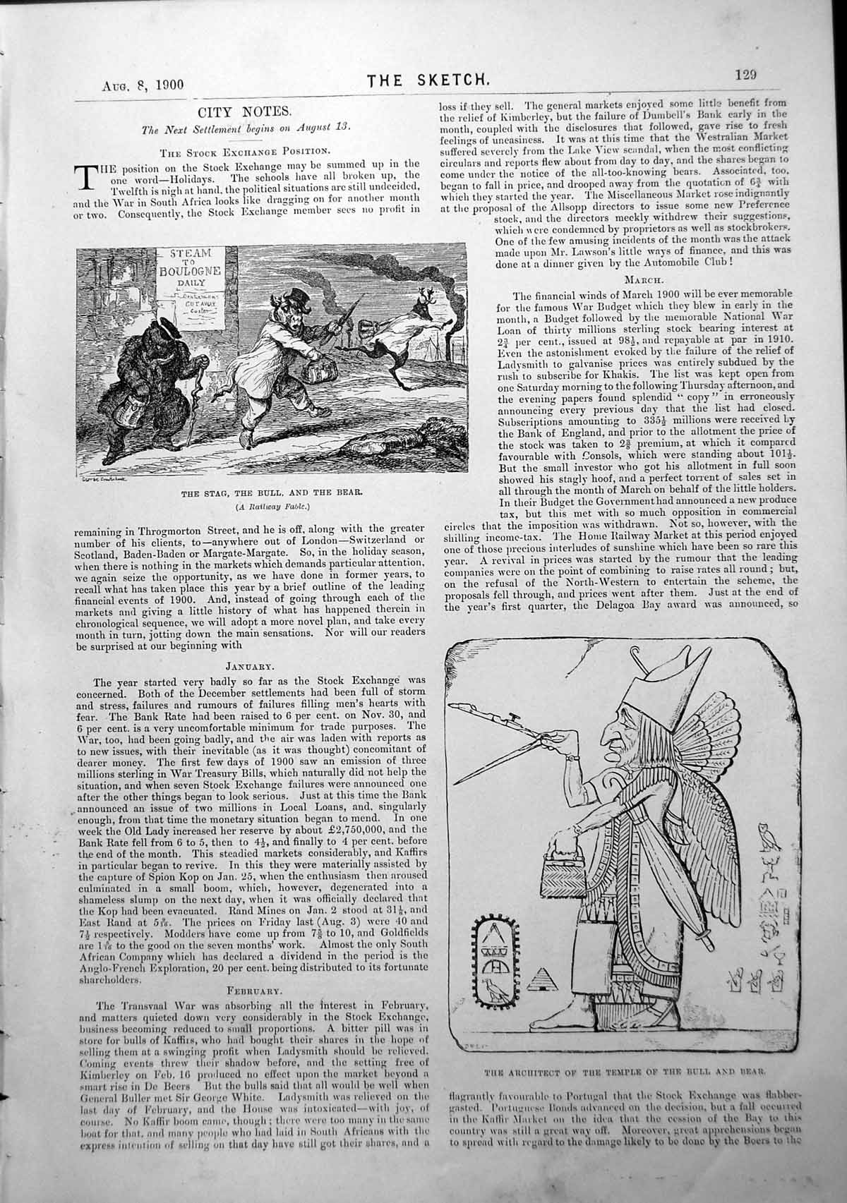 Original Old Antique Print Stag Bull Bear Railway Fable Architect Temple 1900