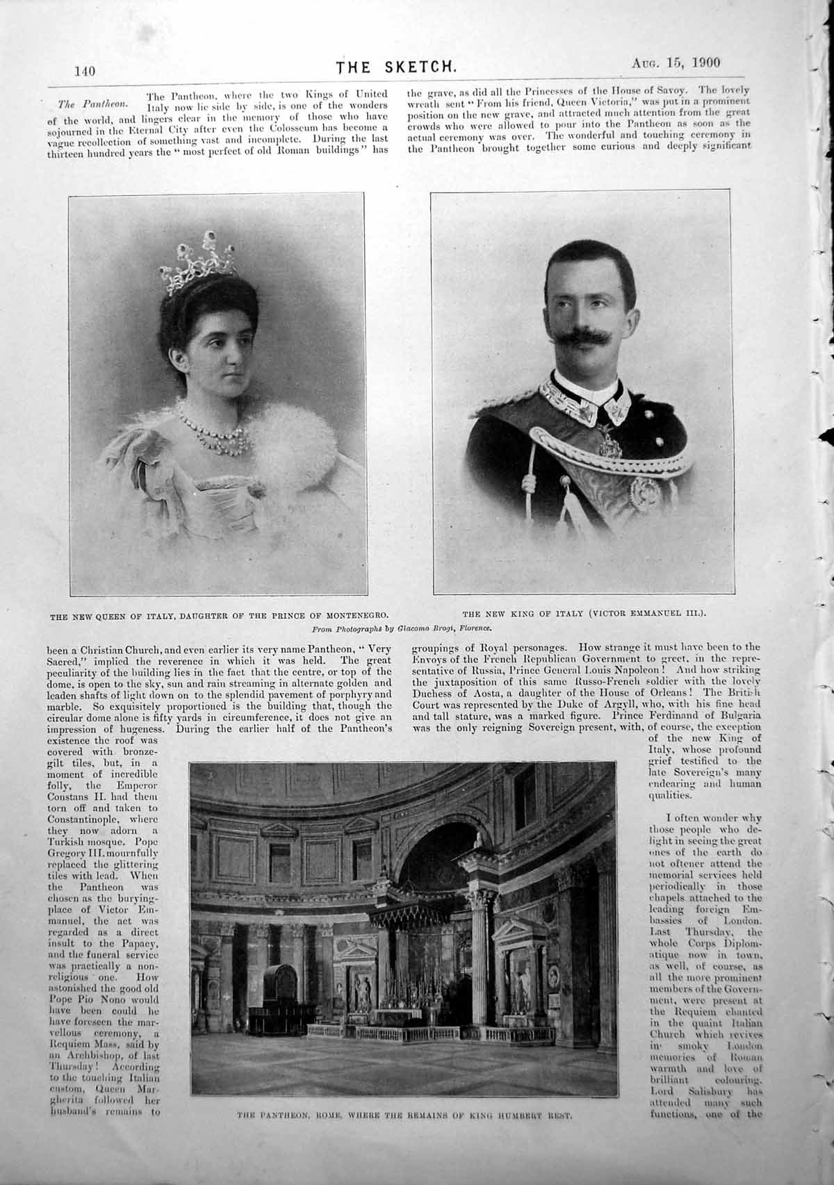 Old Print King Queen Italy Pantheon Rome Prince Hohenlohe-Langenburg 1900 20th