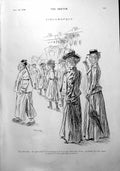 Antique Old Print Headmistress Girl'S School Comparing Plaited Ponytails 1900