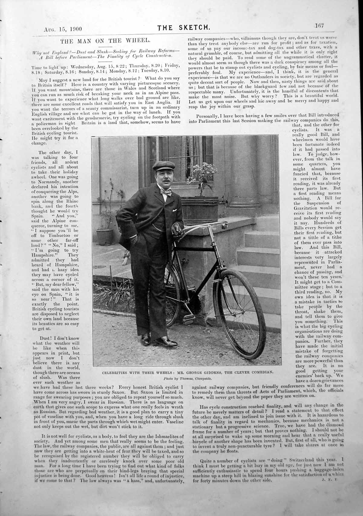 Antique Print George Giddens Bicycle Comedian Red Cross Musical Troupe 1900